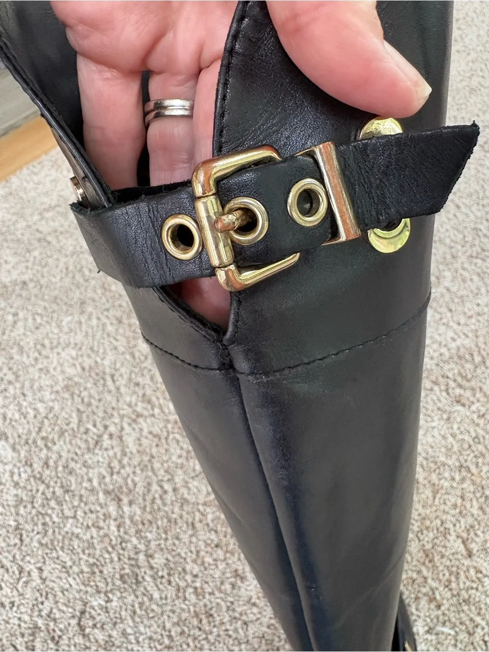 Vince Camino  8 GUC  Black Leather Over-the-Knee Riding Boots with Gold Hardware